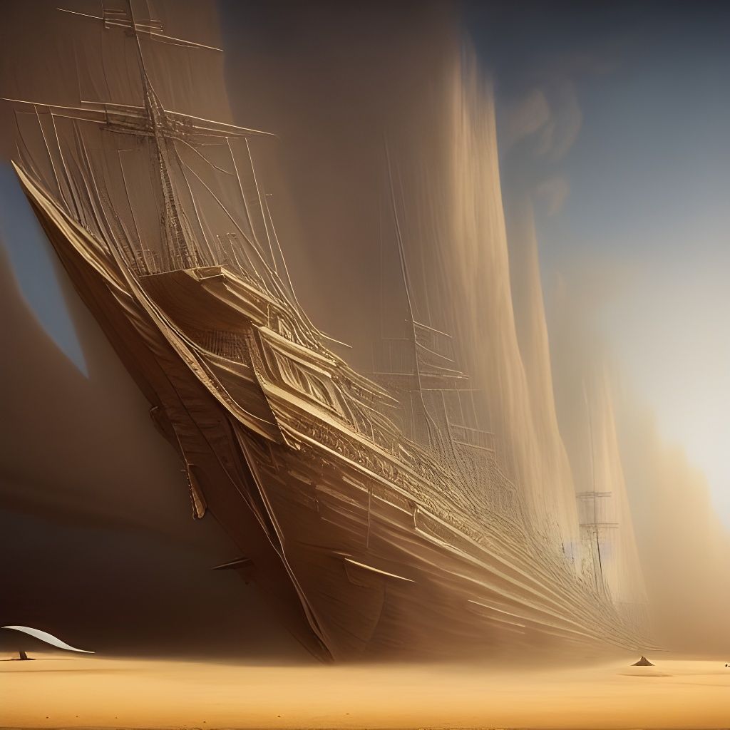 Gigantic Desert Warship Sailing: Hyperdetailed Cel-Shaded Re...