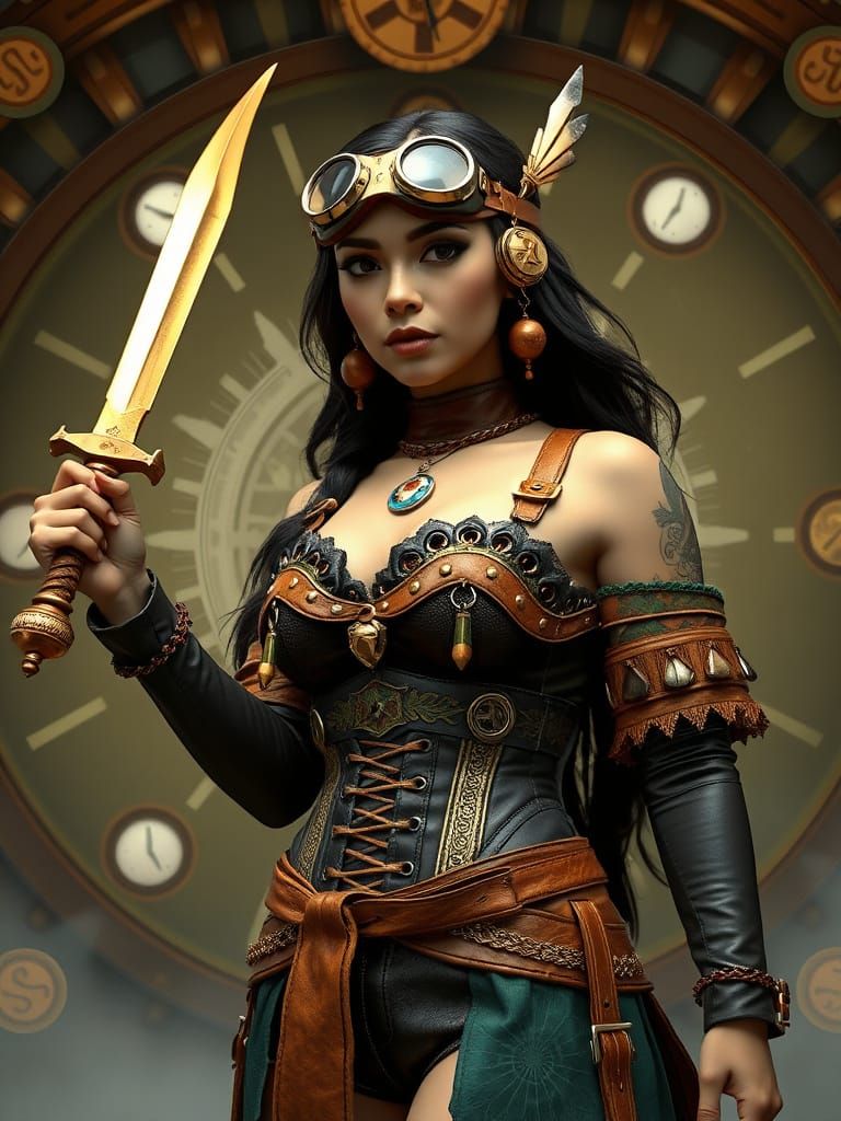 Steampunk Cherokee Princess with Gold Scimitar