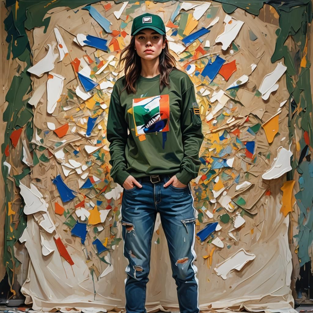 Woman in Green Shirt: Vibrant Oil Painting Style