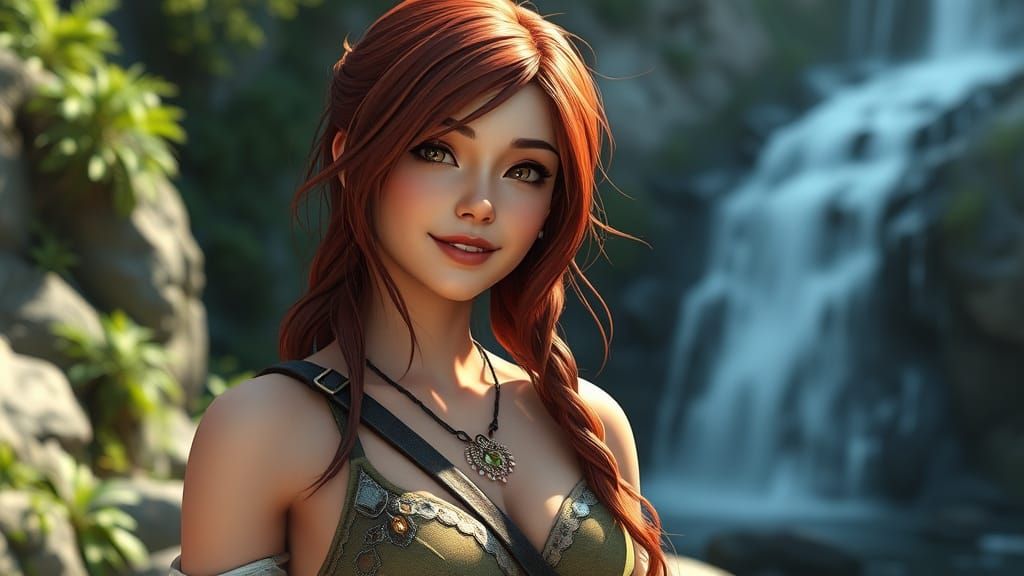 Surreal Anime Goddess Poses in Unspoiled Nature with Ancient...