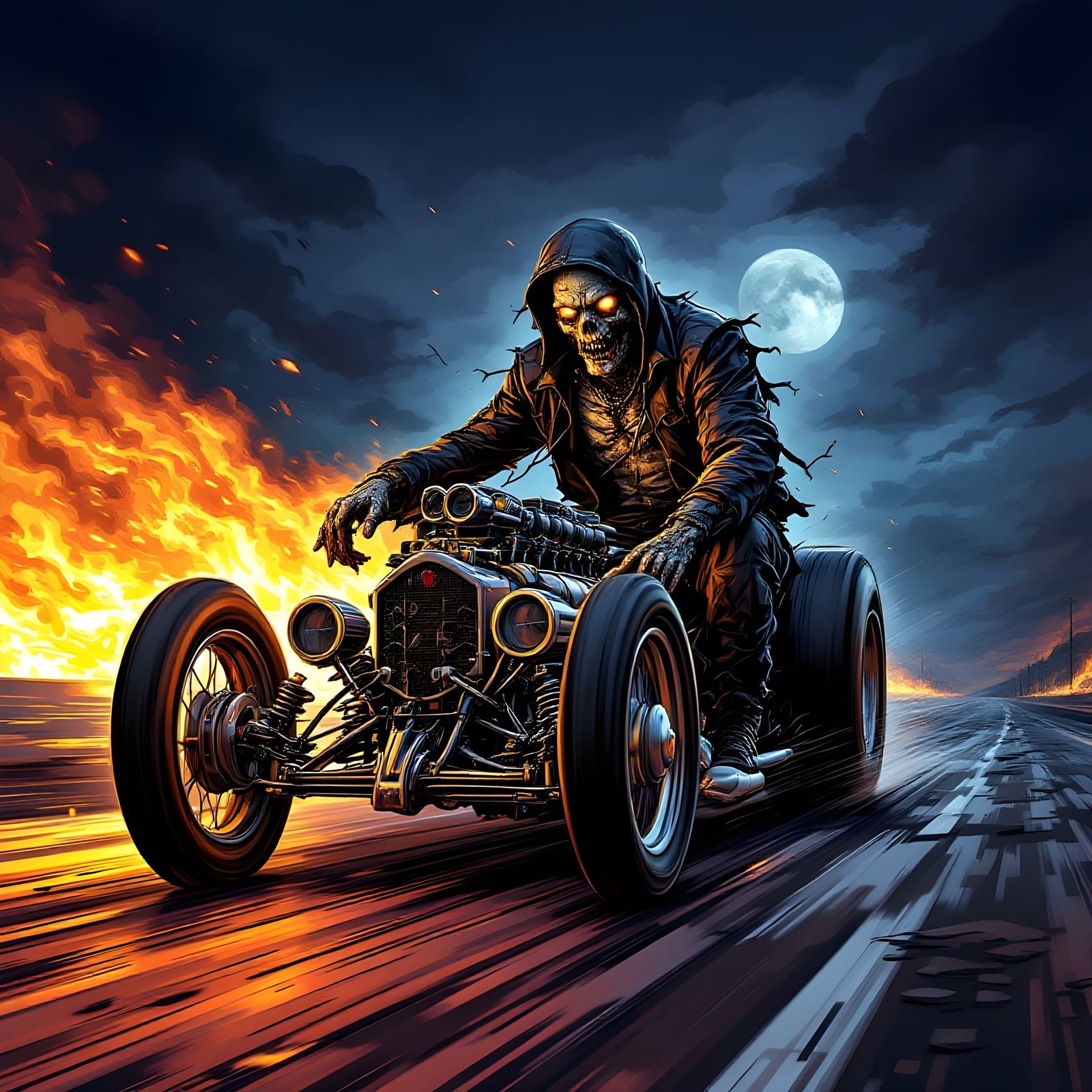 Vintage-Style Hot Rod in a Post-Apocalyptic Landscape