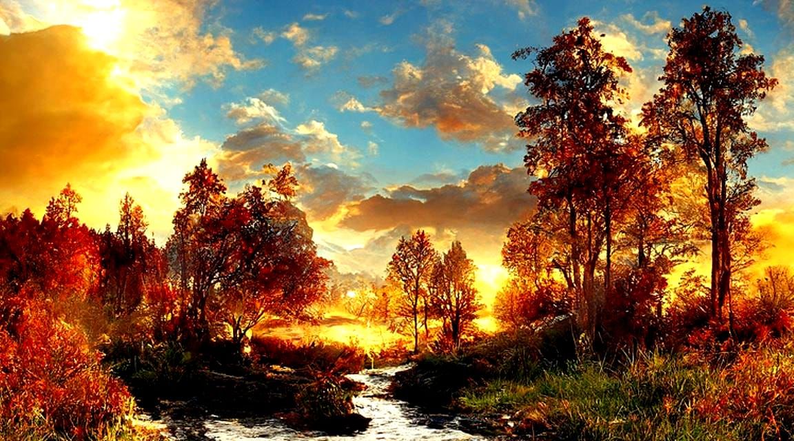 Golden Hour Forest Landscape Oil Painting