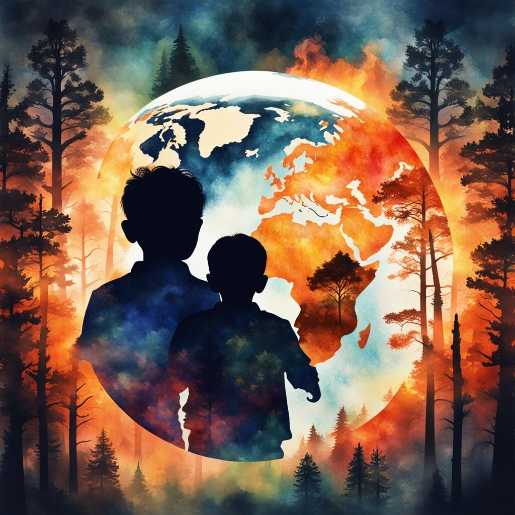 Earth Day: Double Exposure Watercolor Scene