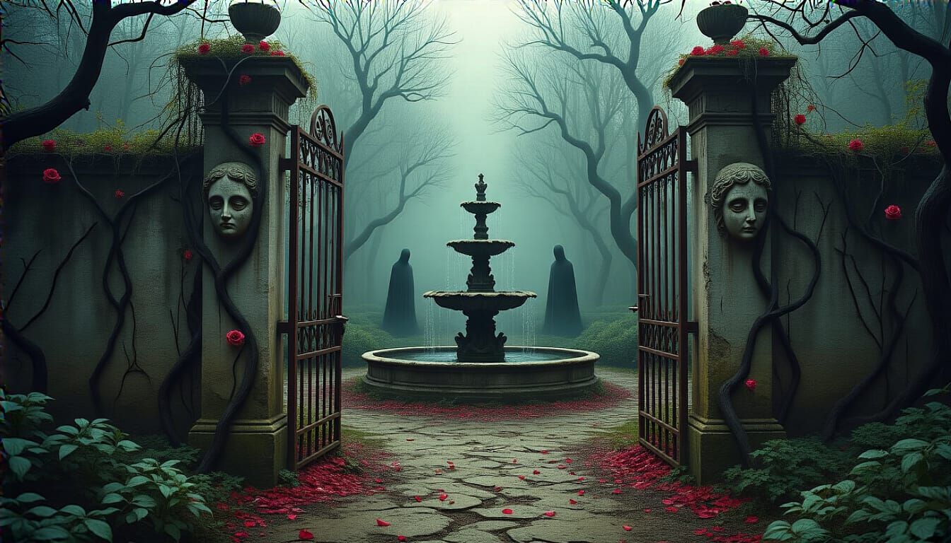 Eerie Twilight Garden of Mystery and Decay