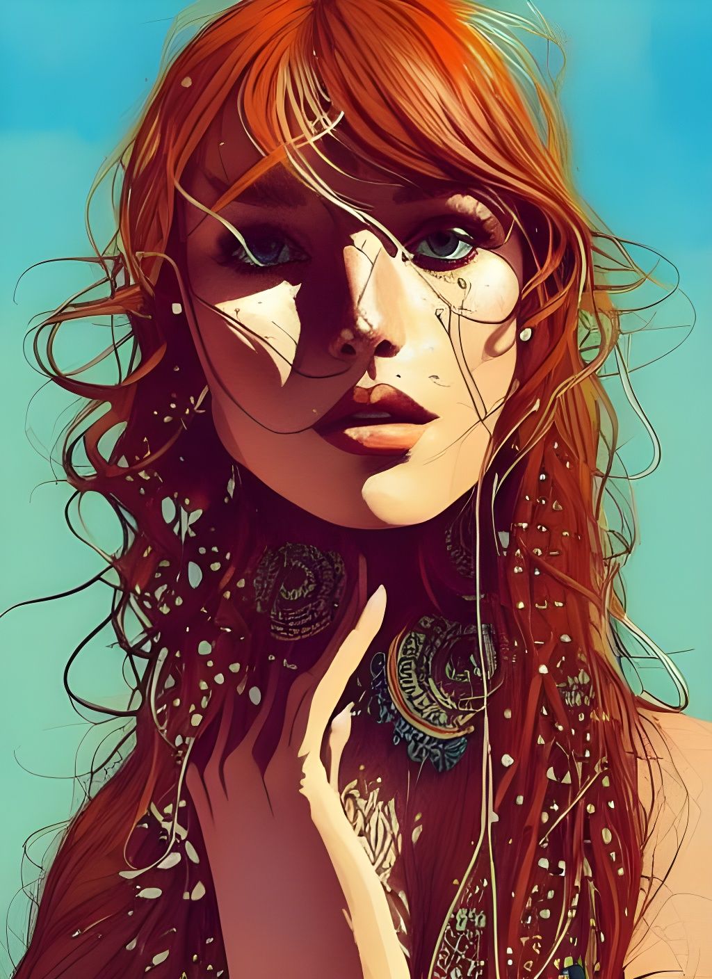 Boho Chic Woman Portrait in Hyper-Realistic Style