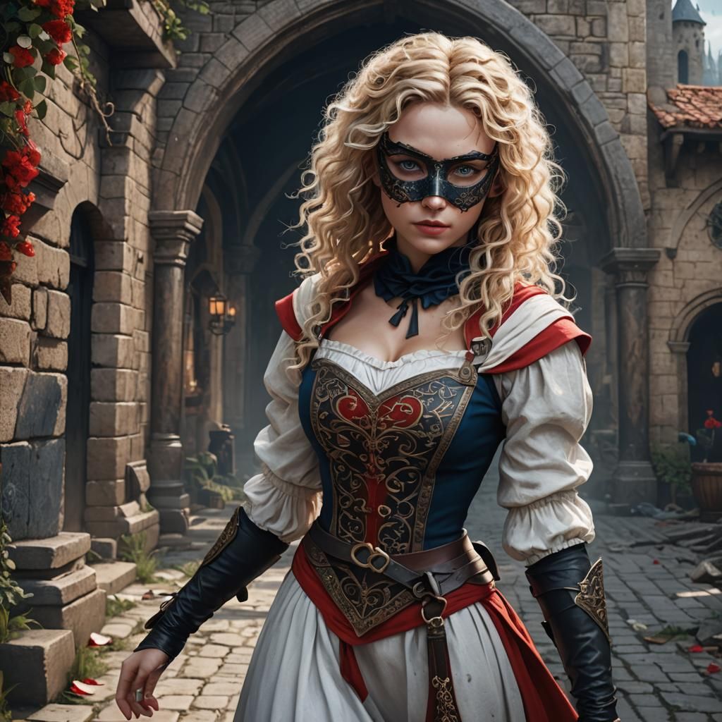 Blonde Female Thief in Detailed Matte Painting