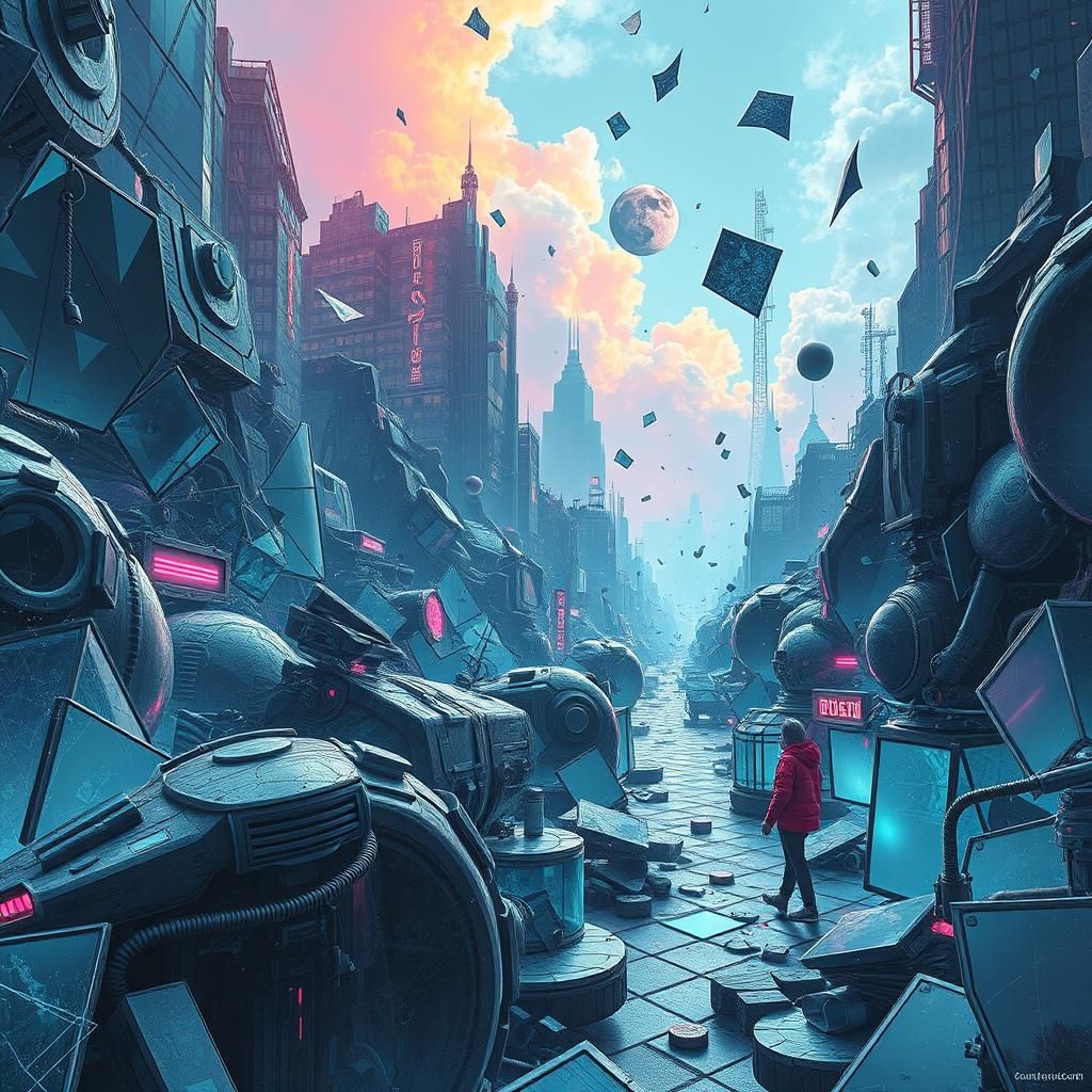 Shattered Glass Landscape in Cyberpunk Style