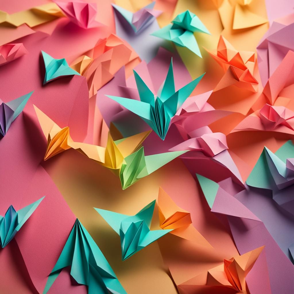 Vibrant 8K Paper Craft Origami Macro Shot