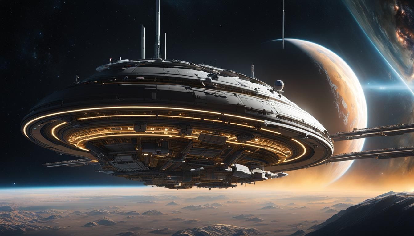 Saturn Space Station Concept Art in Sci-Fi Style