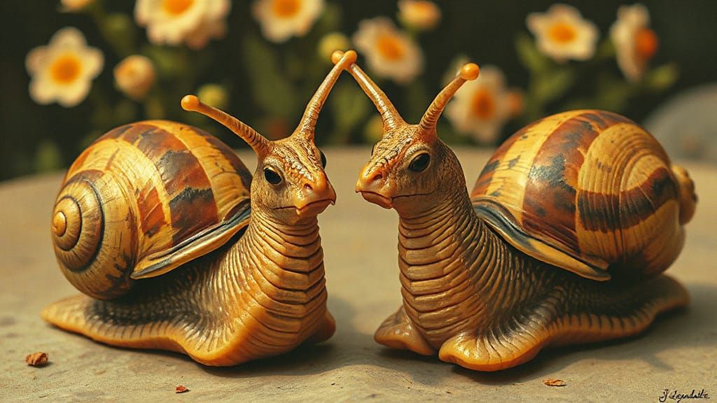 Snails on a Date with Tattoos, Illustration Art