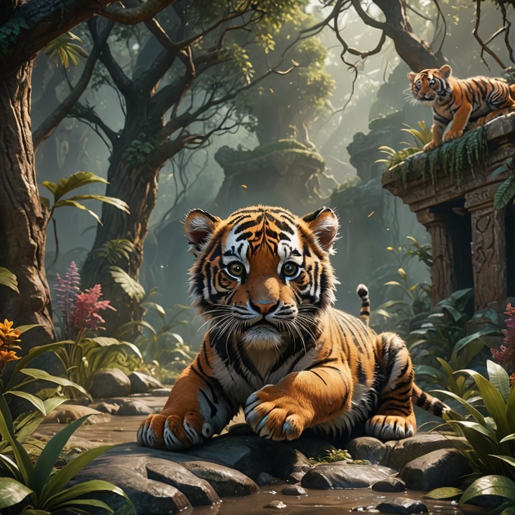 Playful Baby Tiger: Fantasy Concept Art