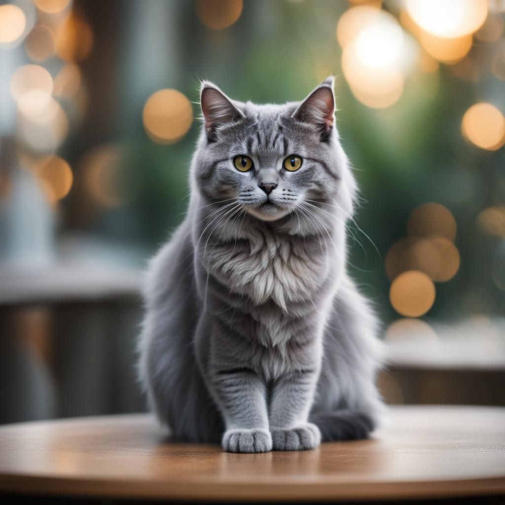 Gray Cat Portrait with Bokeh and Natural Light