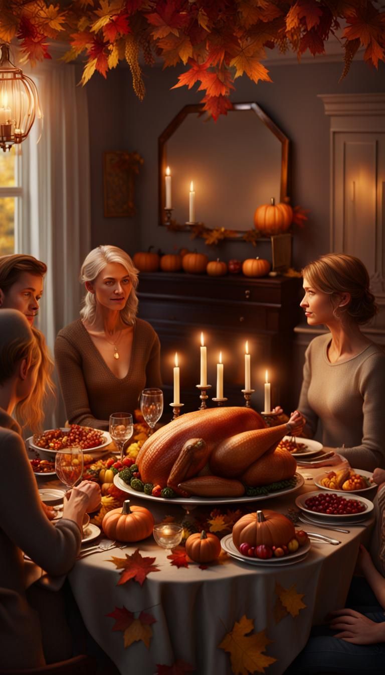 Thanksgiving Family Dinner in Surreal Hyperrealism
