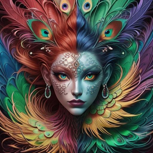 Surreal Dragon Woman Portrait in Abstract Expressionism