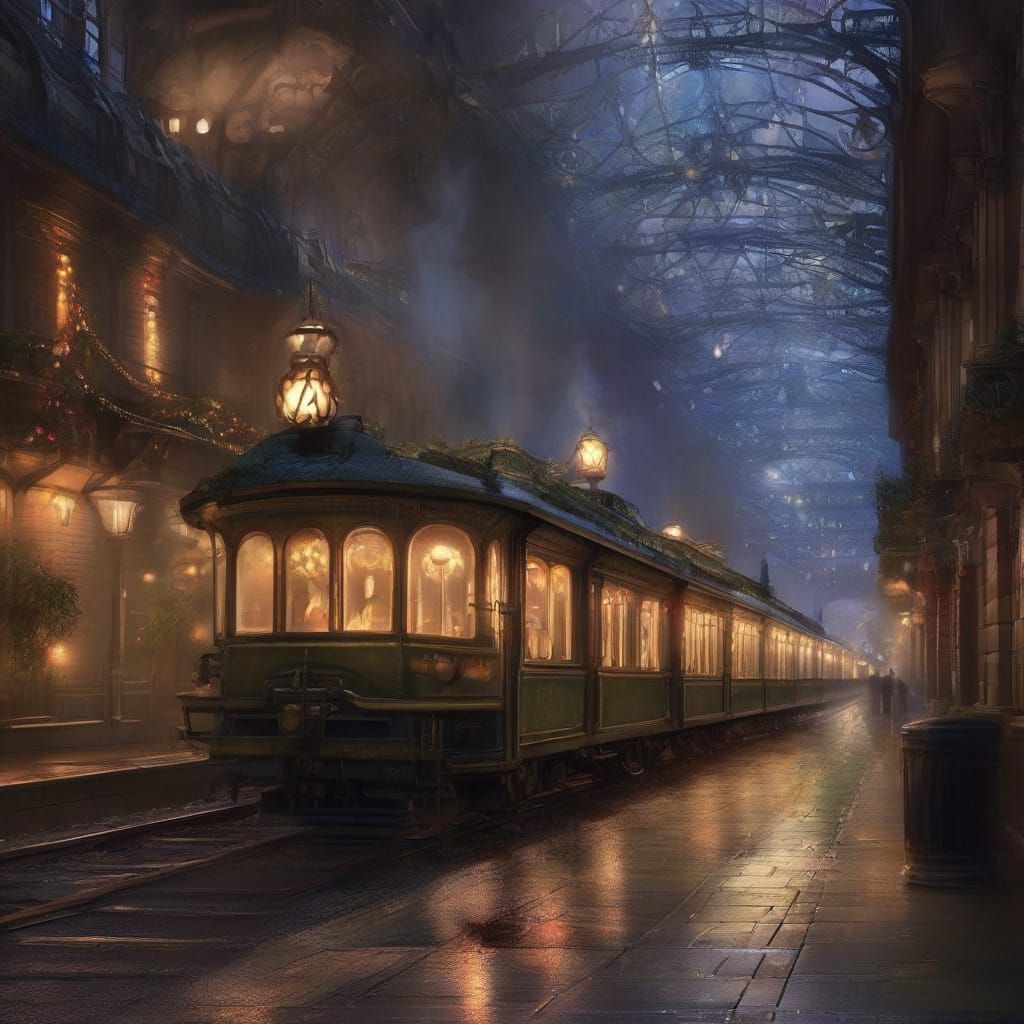 Fantasy Victorian Train Station with Elves and Fae