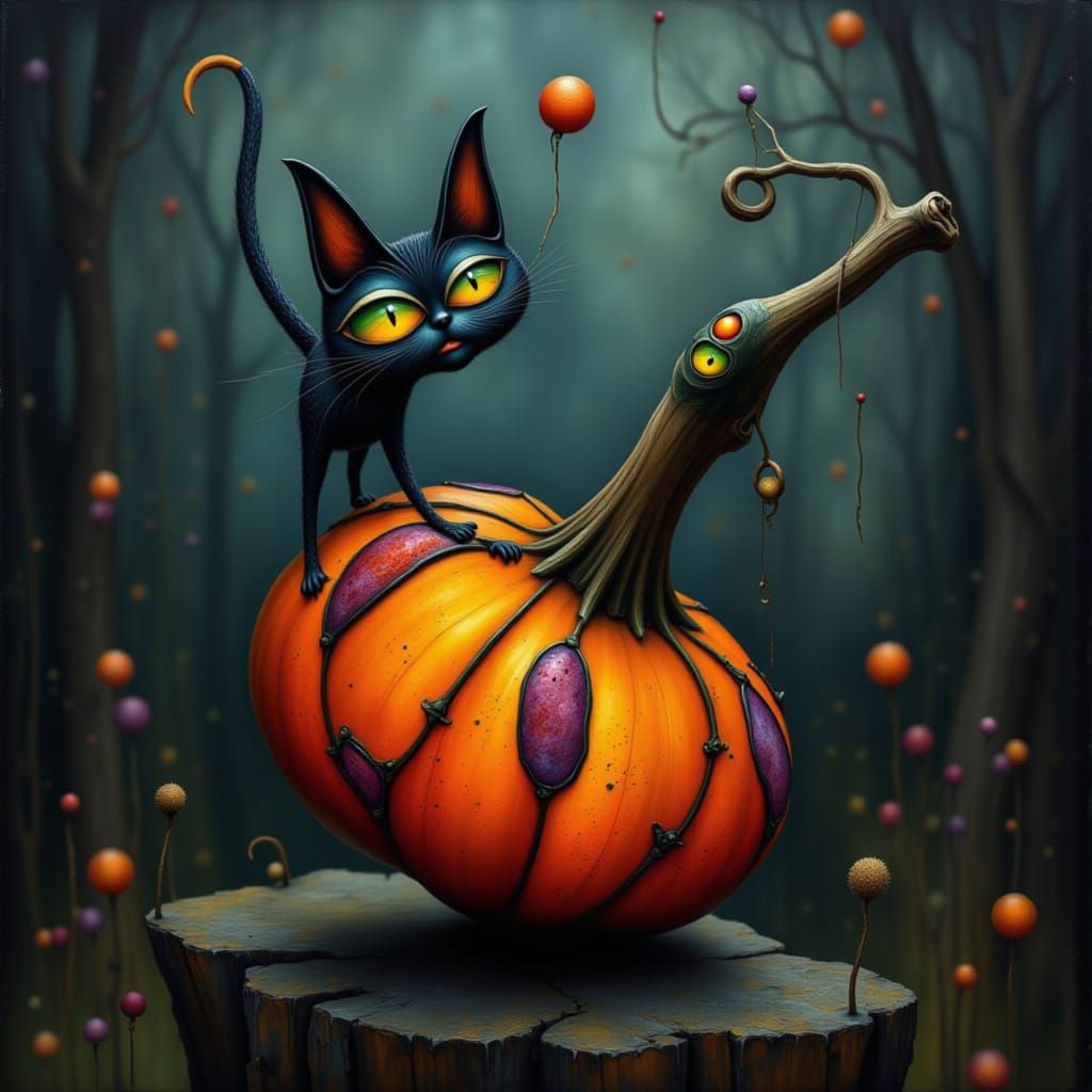 Cat on pumpkin
