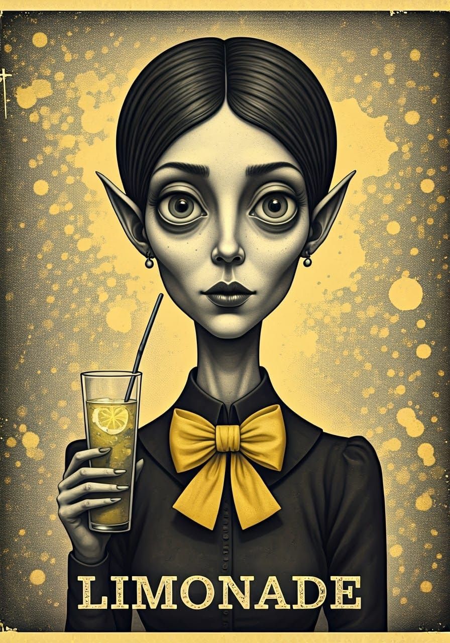 Surreal Character with Limonade in Grunge Style