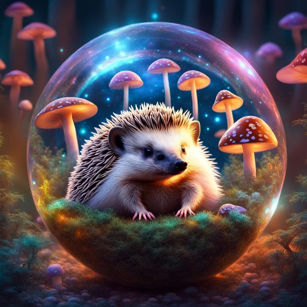 Hedgehogs in Crystal Ball: Astral Cosmic Illustration