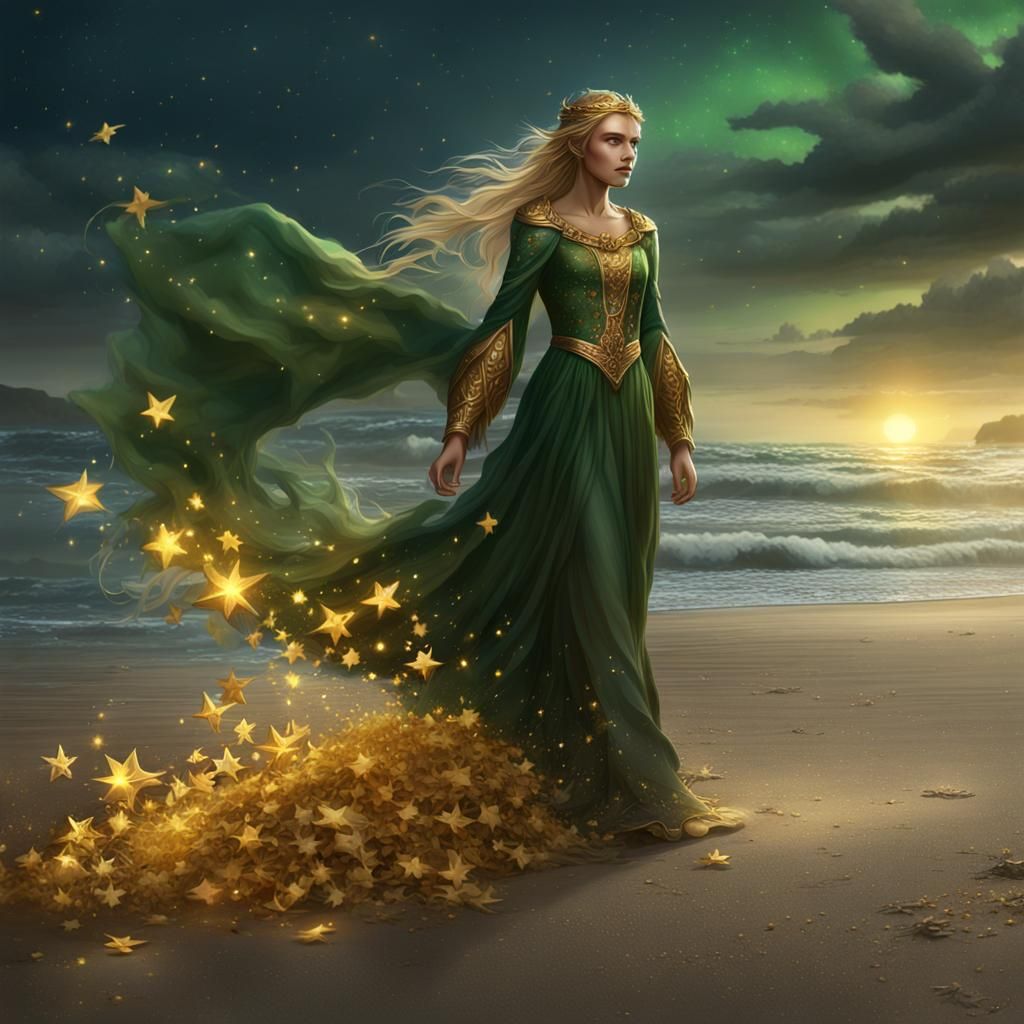 Golden Haired Sea Elf on Sandy Beach