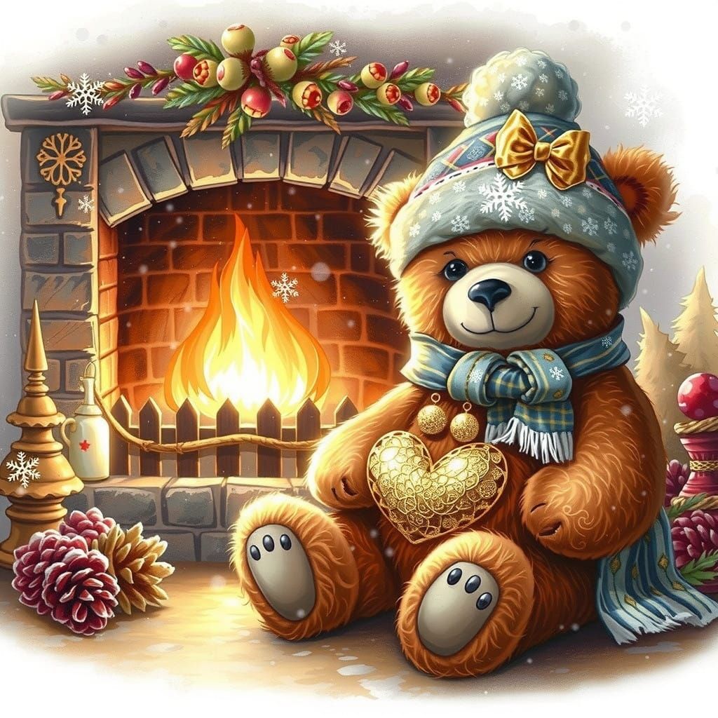 Whimsical Teddy Bear in Winter Wonderland