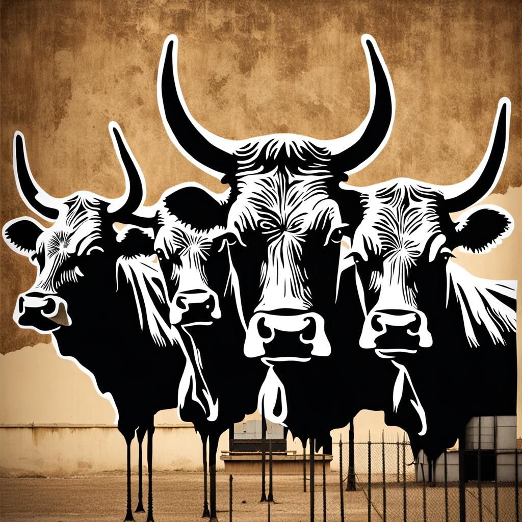 Banksy Style Cows in Masonic Bank Stencil