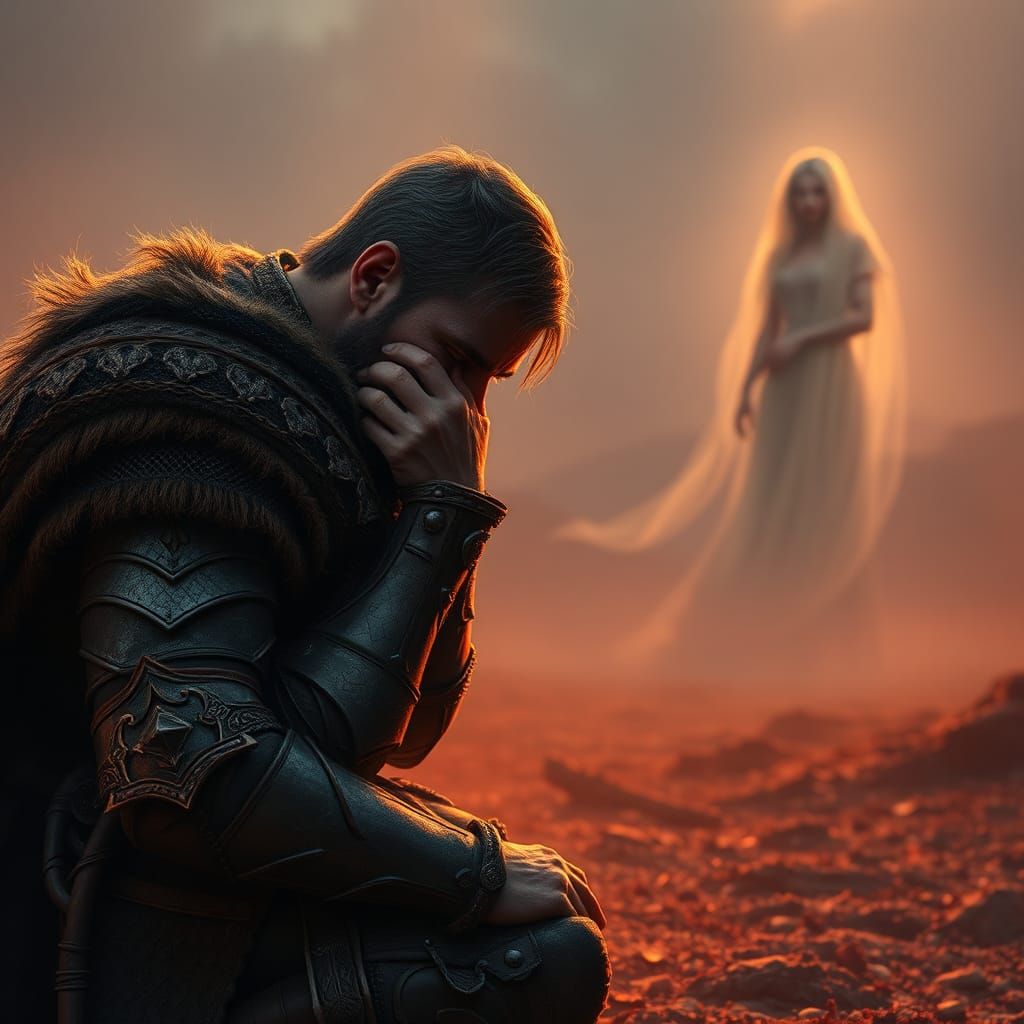 Warrior's Anguish: A Nostalgic Matte Painting