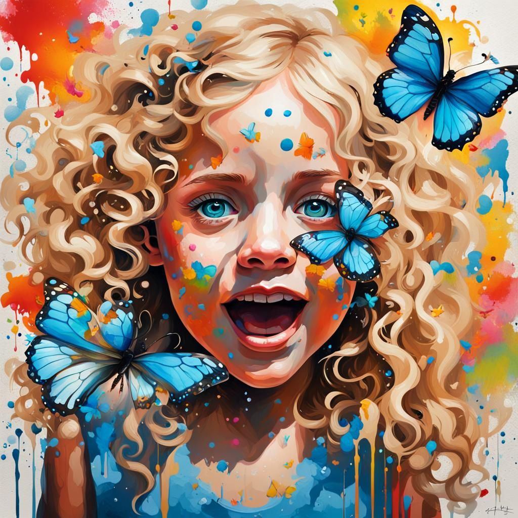 Girl with Butterfly in Graffiti Splash Art Style