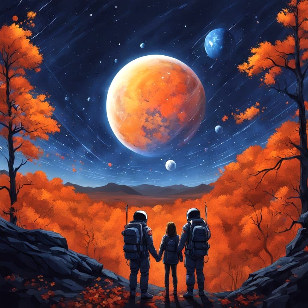 Astronauts' Autumn Date Night on Alien Planet
