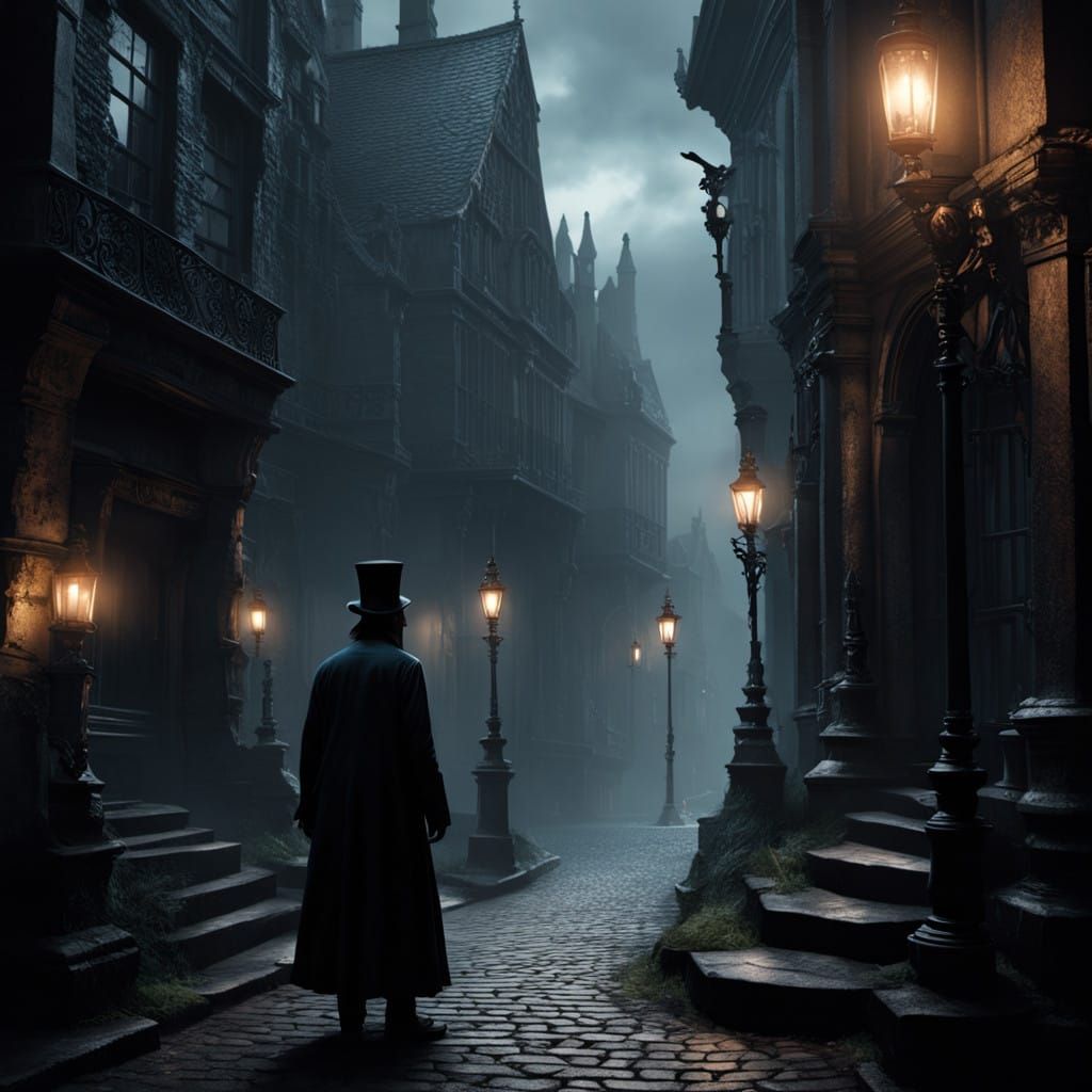 Victorian Street Scene in Dark Fantasy Style