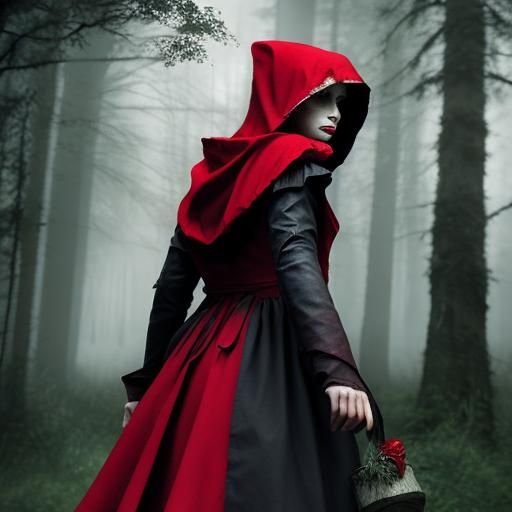 Dark Red Riding Hood and Wolf