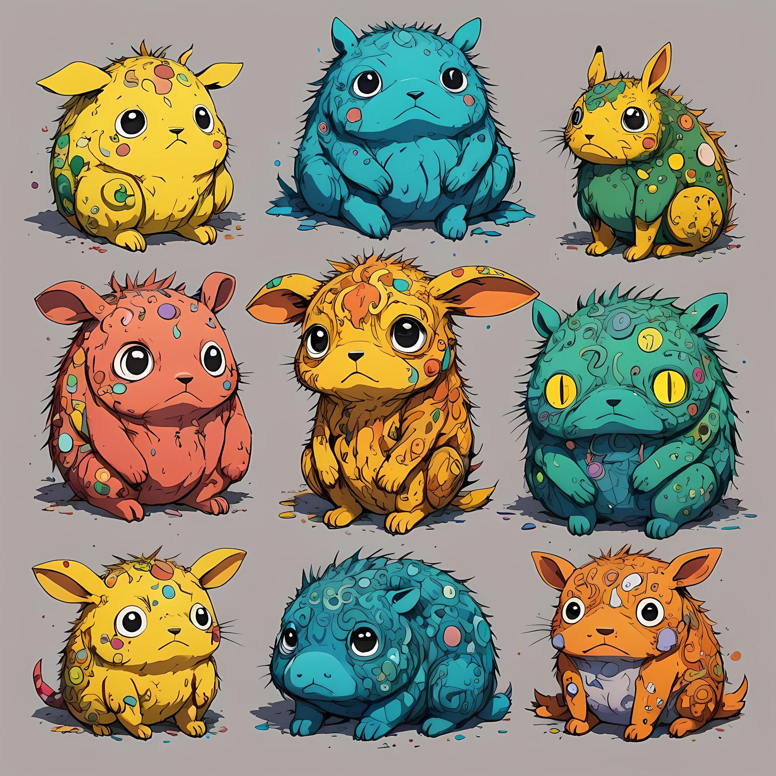 Sad Cartoon Animals in Anime Style