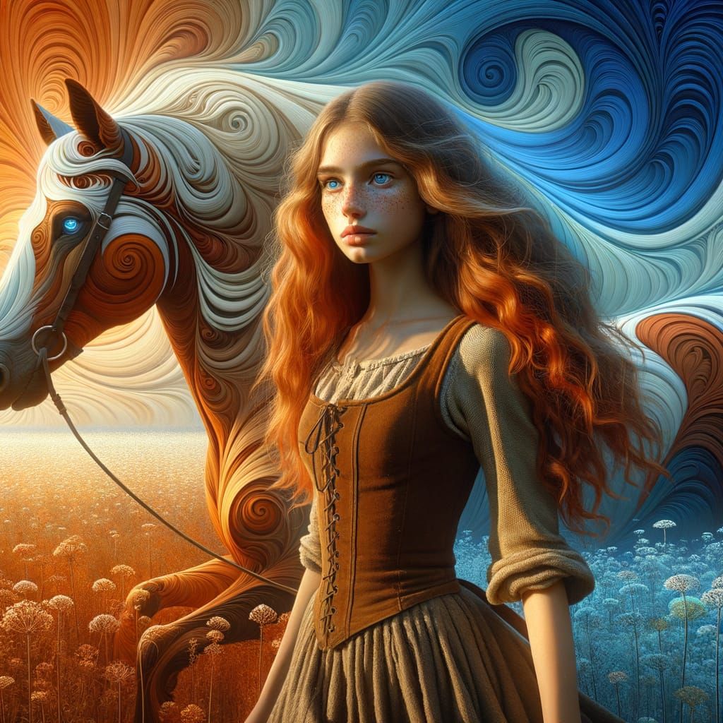 Girl with Horse in Fantasy Matte Painting