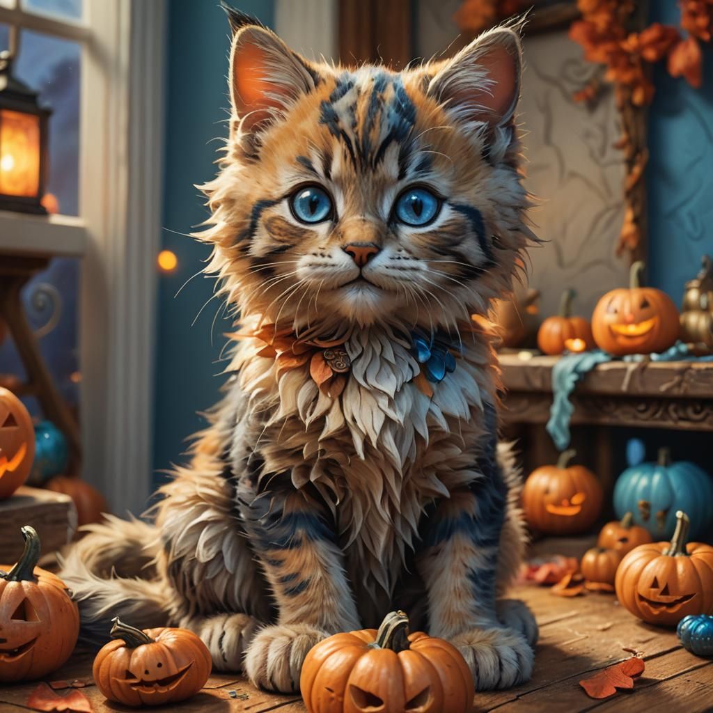 Kitten Carving Jack-o-Lantern: Fantasy Concept Art