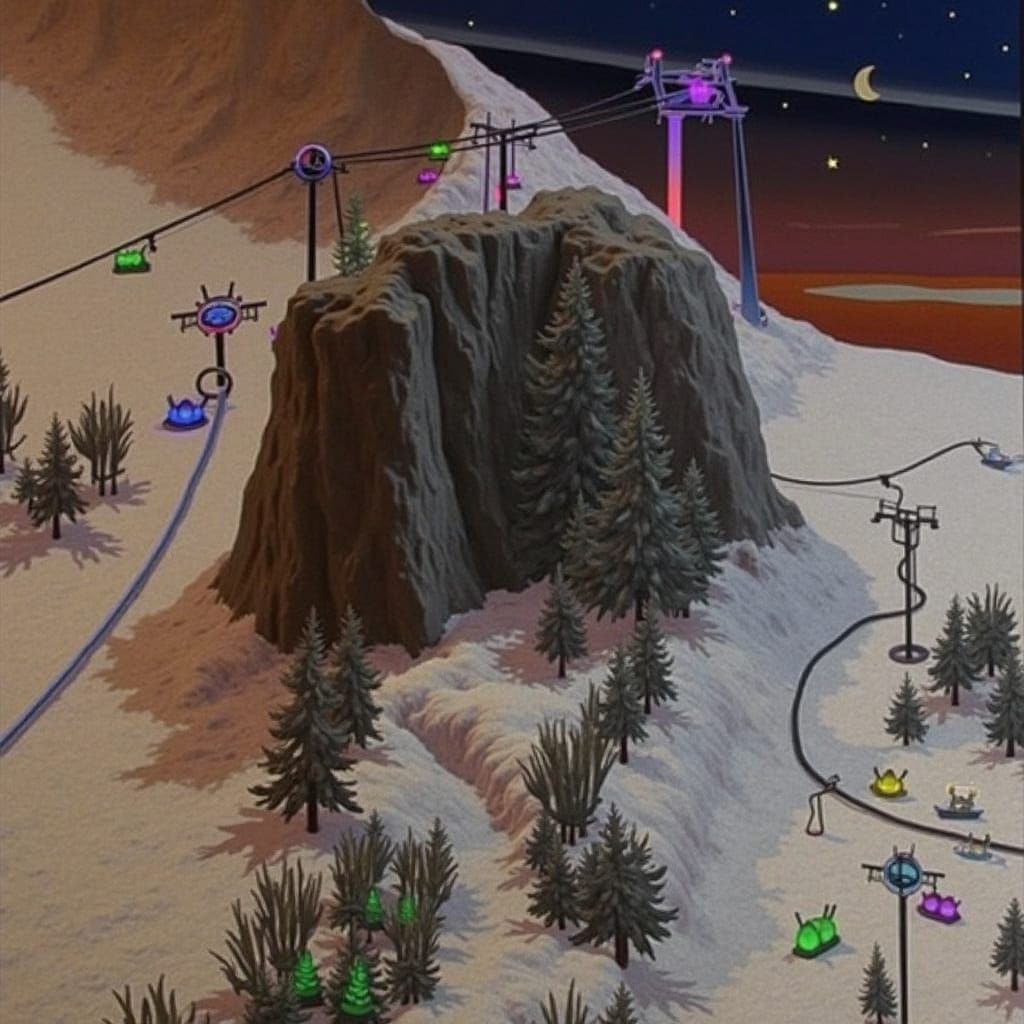 Winter Ski Hill at Night in Dreamy Style