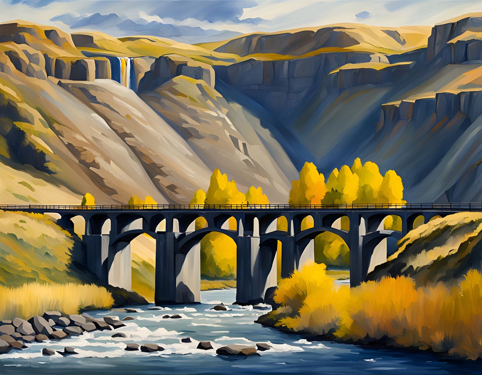 Pacific Northwest Bridge Across Celilo Falls as Digital Art