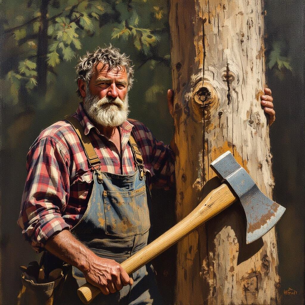 Proud Timber Framer in Rustic Realism Style