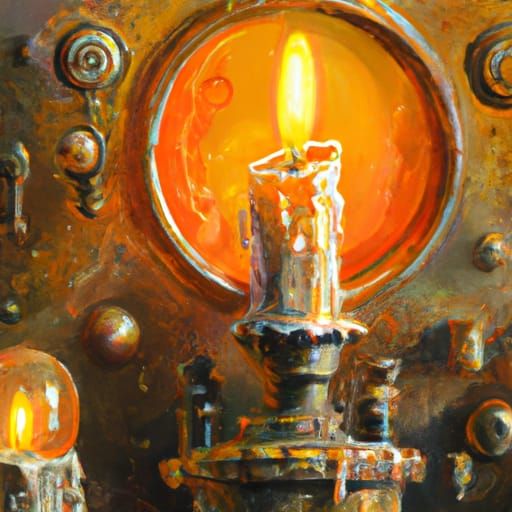Steampunk Candle in Oil Painting Style