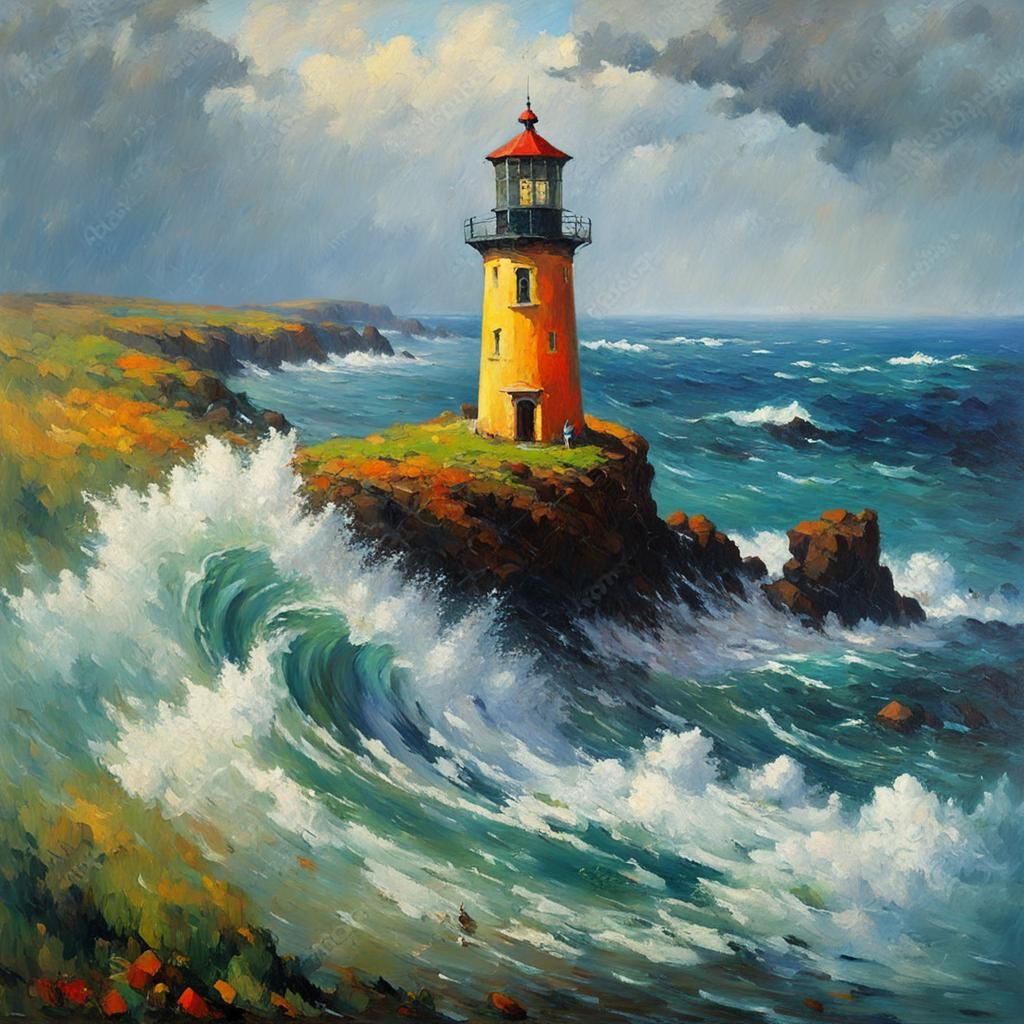 Impressionist Lighthouse in Stormy Seas