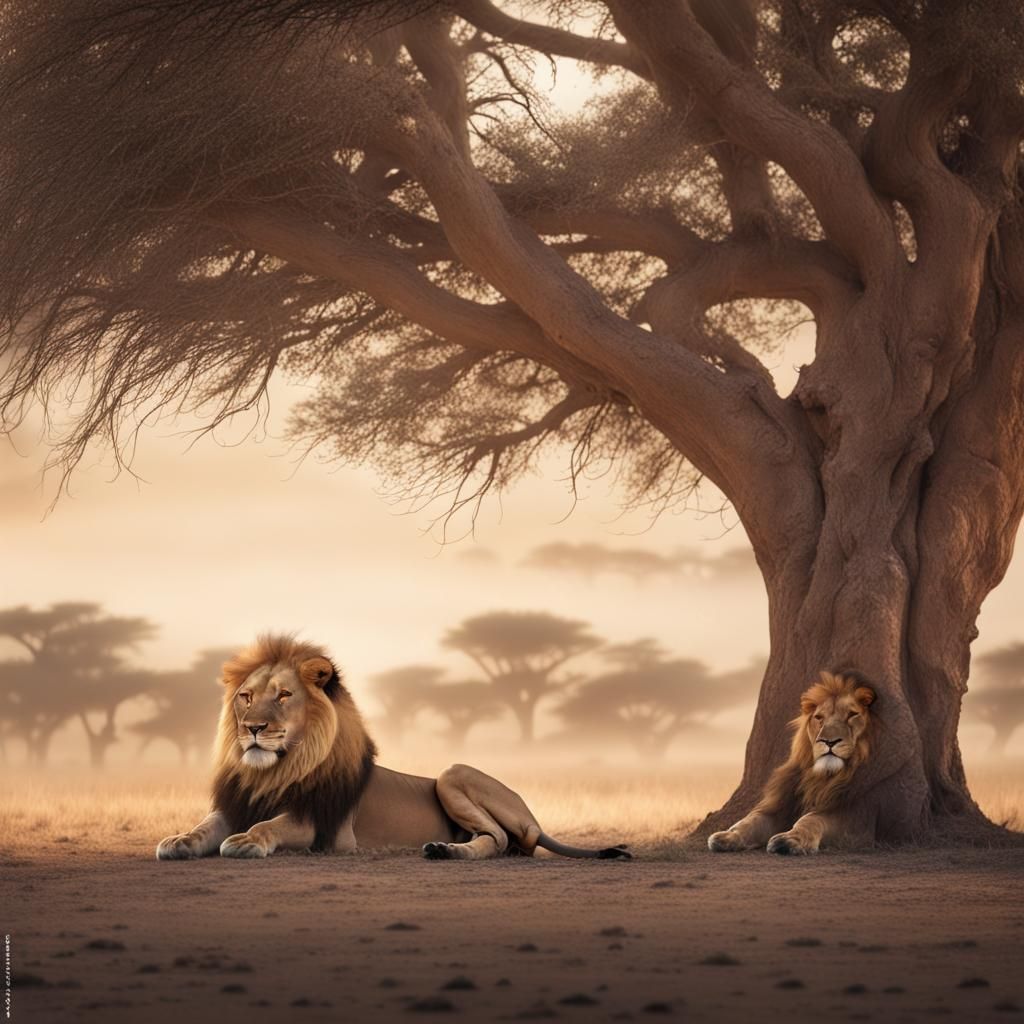 African Lion in Plains: Digital Matte Painting