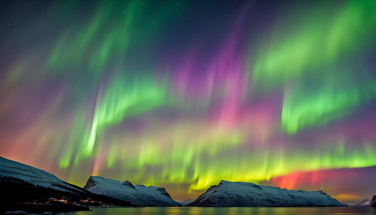 Rainbow Aurora Borealis Over Norway at Night