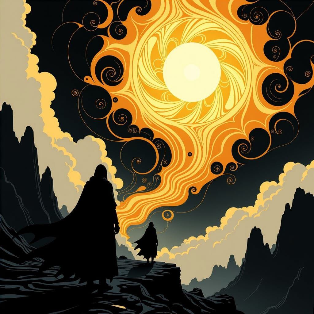 Ethereal Golden Light Emanating from Darkness