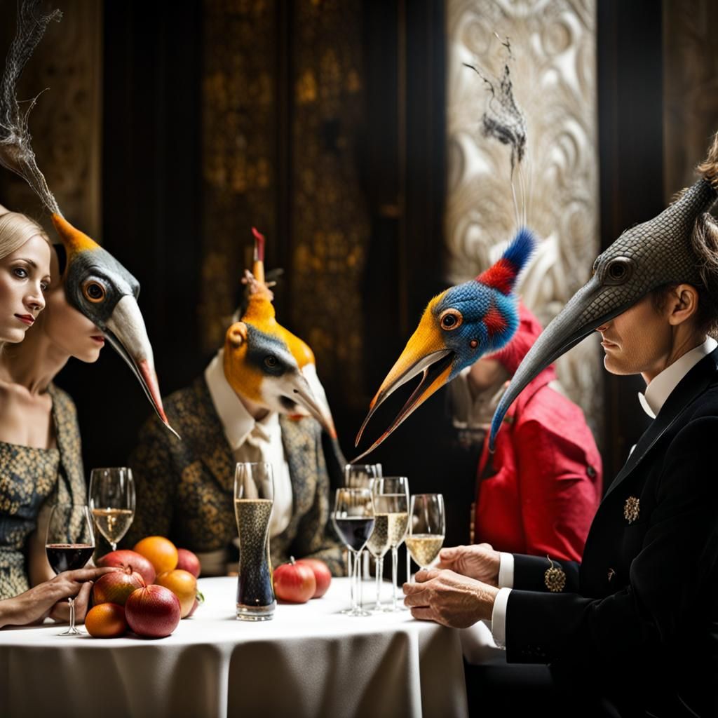 Surreal Alien Celebration in Restaurant, Masterpiece Photogr...