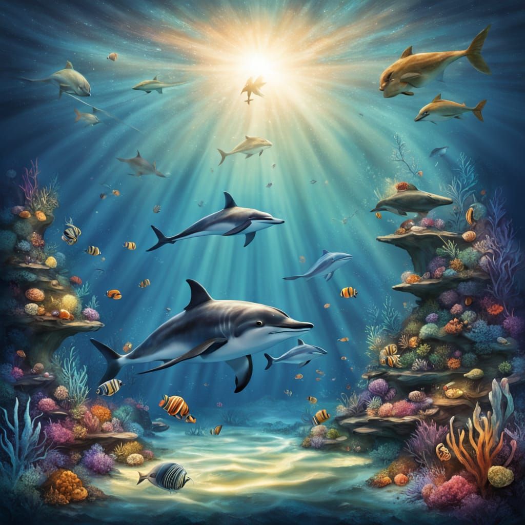 Vibrant Coral Reef Scene with Marine Life