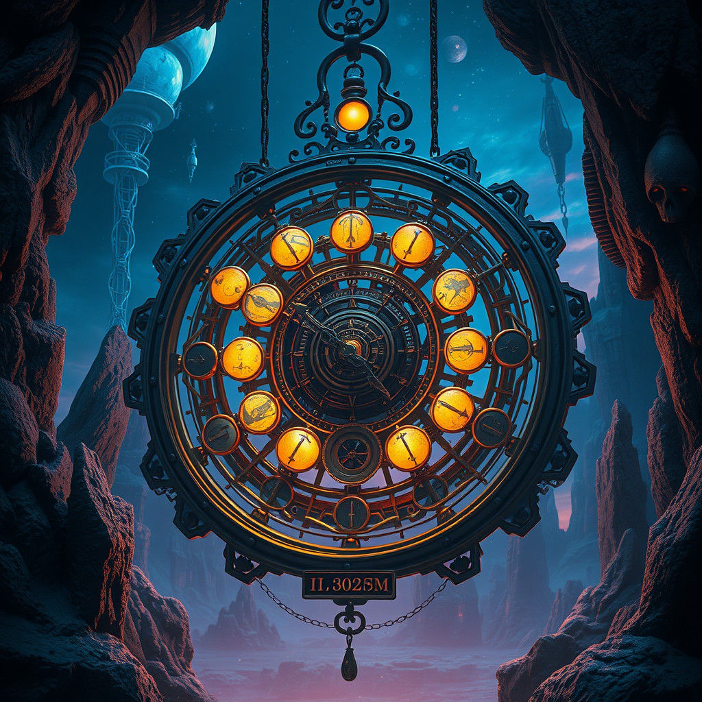 Mystical Clockwork Mechanism in Dreamlike Landscape