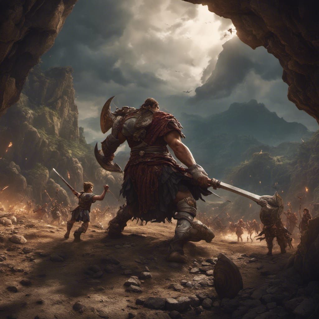 David vs Goliath: Detailed Fantasy Concept Art