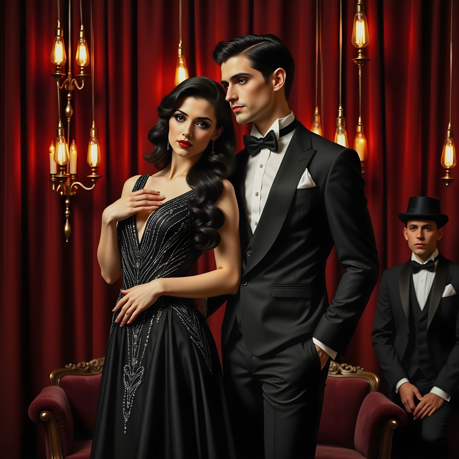 Elegant Couple in Art Deco Hollywood Setting