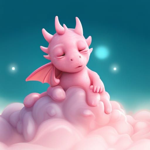 Cute Pink Dragon Sleeping on Cloud 3D Render