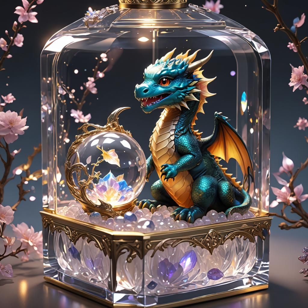 Miniature Dragon in Glowing Glass Jewelry Box