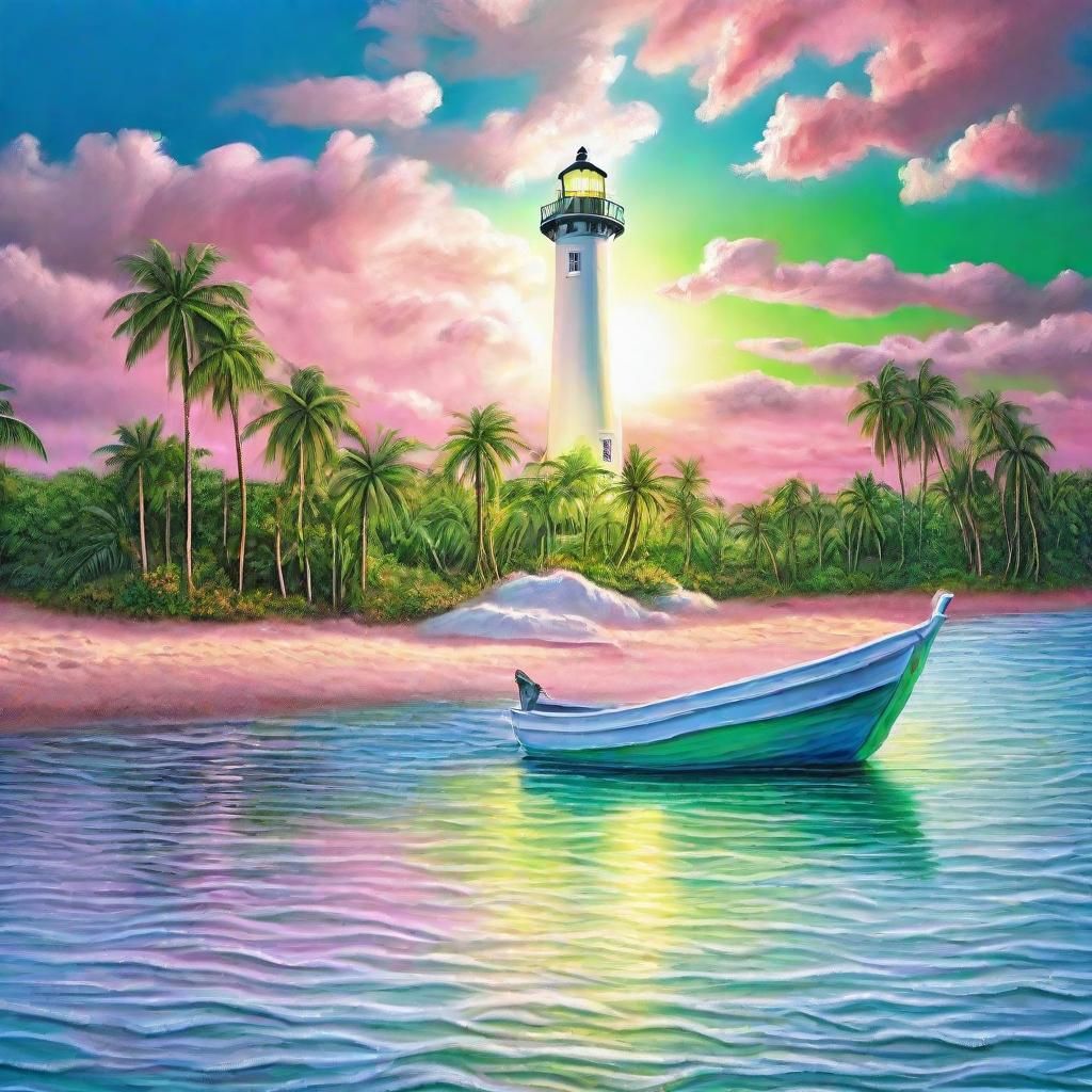 Lighthouse Scene in Impasto Style with Embossed Texture