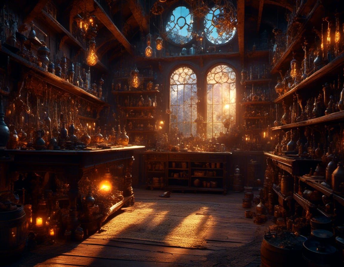 Magic Hour in a Wizard's Fantasy Workshop